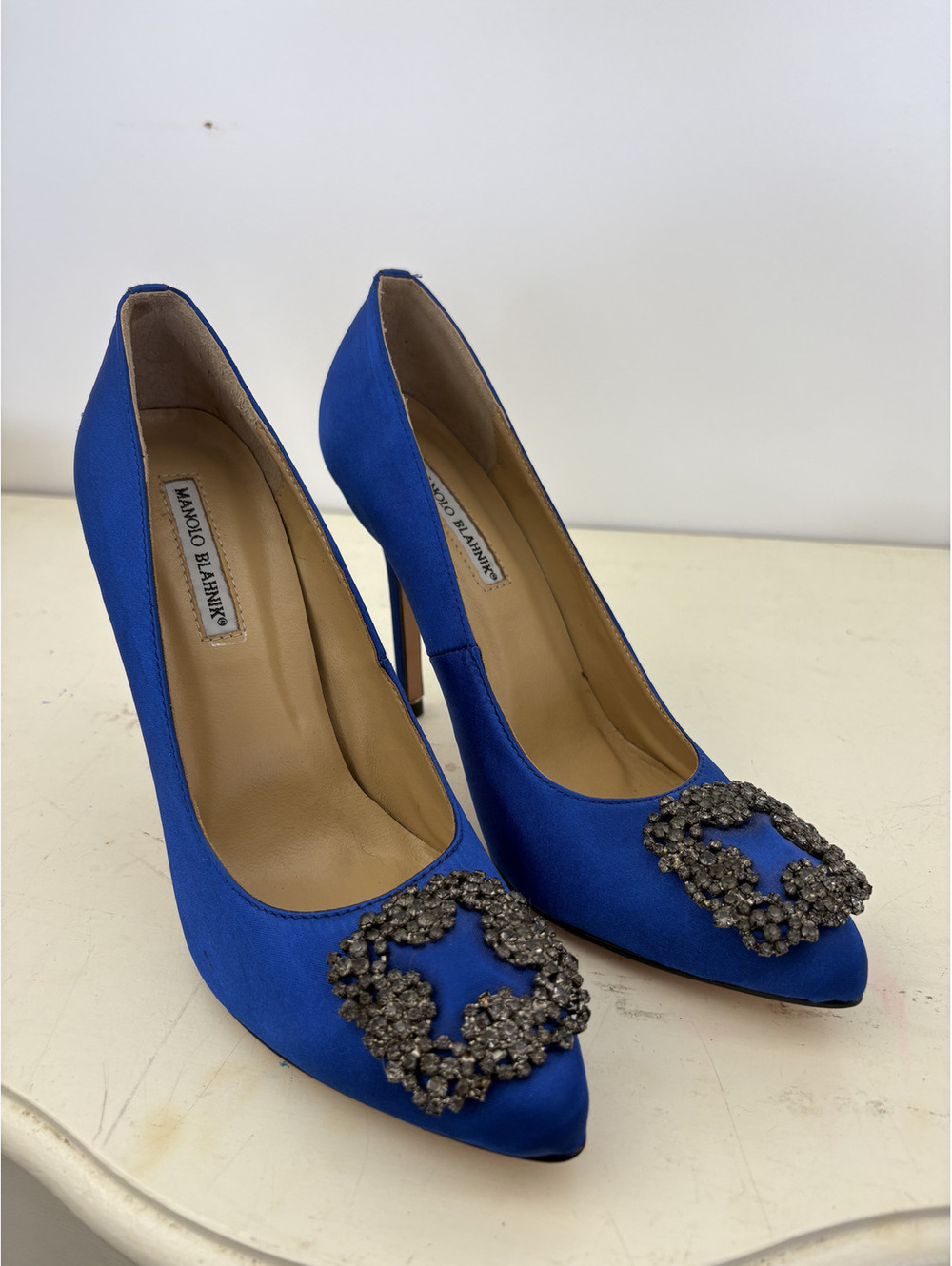 Blue Manolo Blahnik Heels with Rhinestones, Size 39